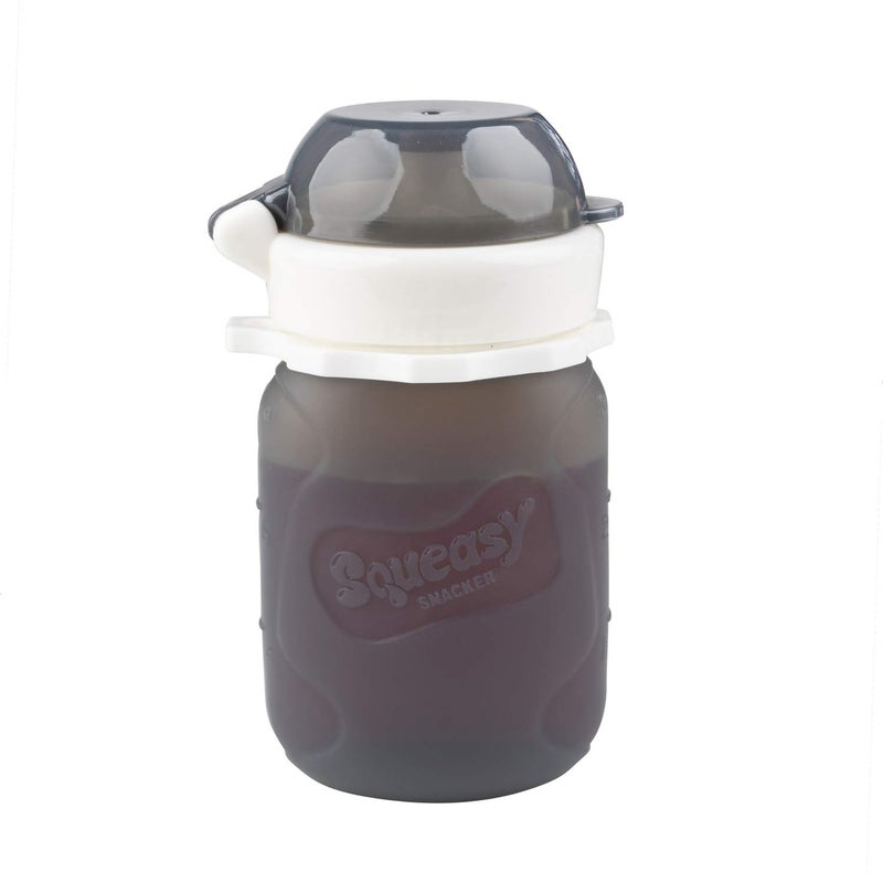 Squeasy Snacker Grey 3.5 oz Squeasy Snacker Spill Proof Silicone Reusable Food Pouch - for Both Soft Foods and Liquids - Water, Apple Sauce, Yogurt, Smoothies, Baby Food - Dishwasher Safe - Image 1